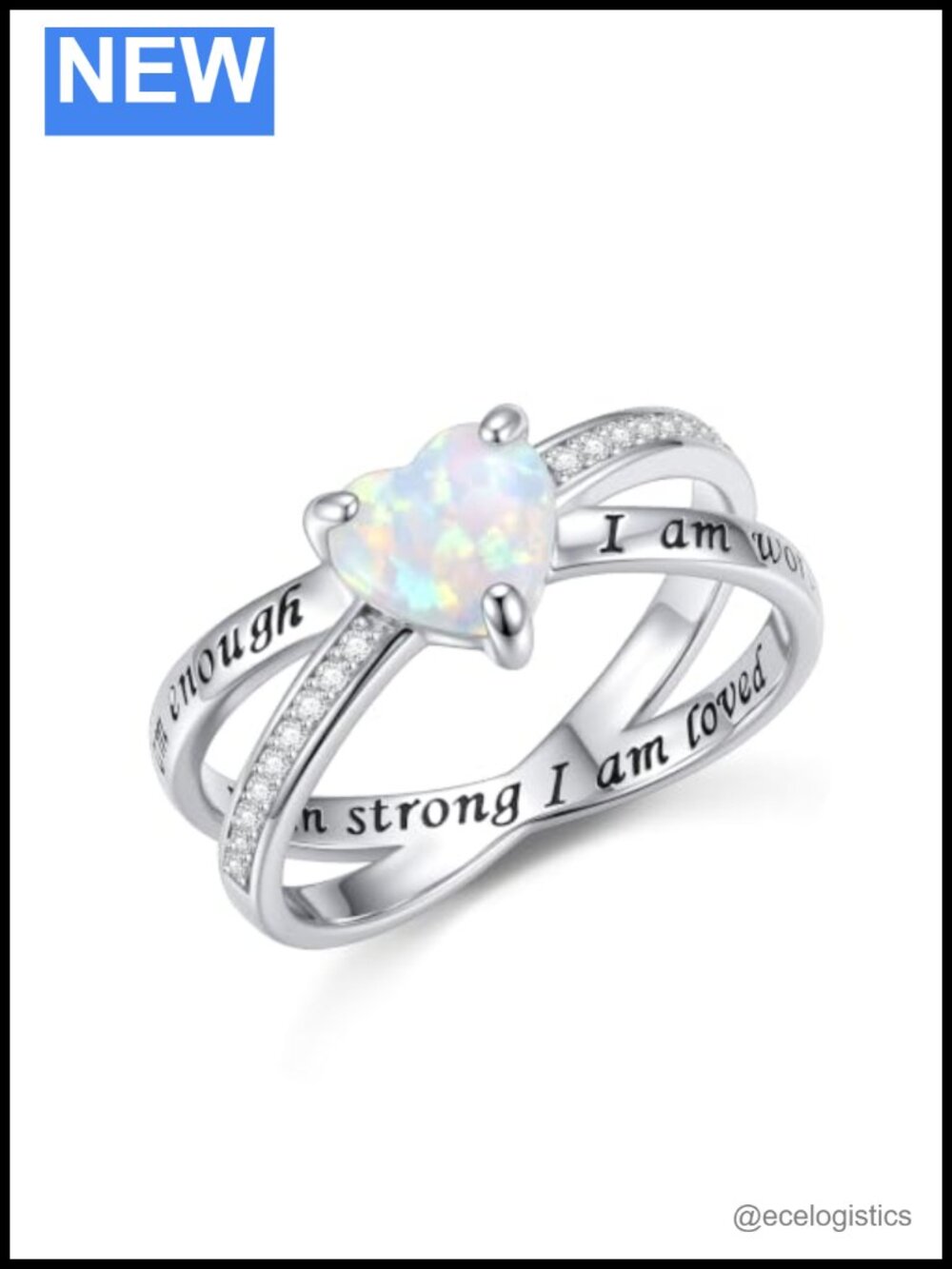 925 Sterling Silver I Am Enough Faith Ring Opal CZ Size 7 Women's